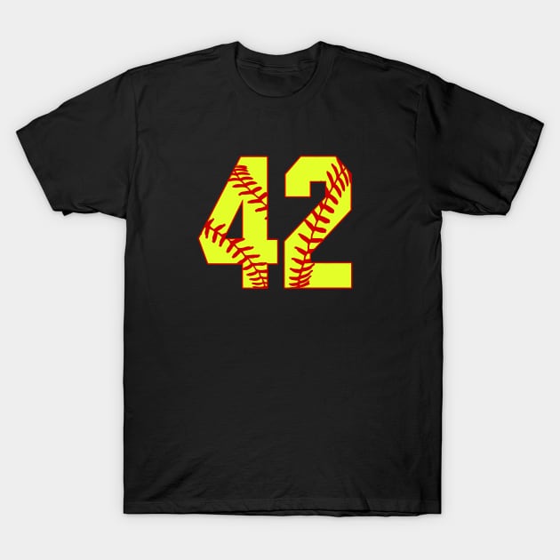 Fastpitch Softball Number 42 #42 Softball Shirt Jersey Uniform Favorite Player Biggest Fan T-Shirt by TeeCreations